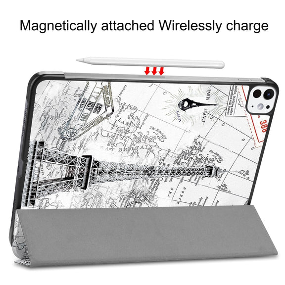 For iPad Pro 11 2024 Custer Painted 3-Fold Holder Smart Leather Tablet Case(Retro Tower)