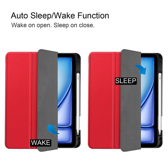 For iPad Air 11 2024 Custer TPU Pure Color 3-Fold Holder Smart Leather Tablet Case(Red)