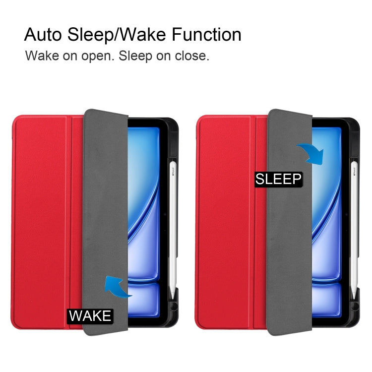 For iPad Air 11 2024 Custer TPU Pure Color 3-Fold Holder Smart Leather Tablet Case(Red)
