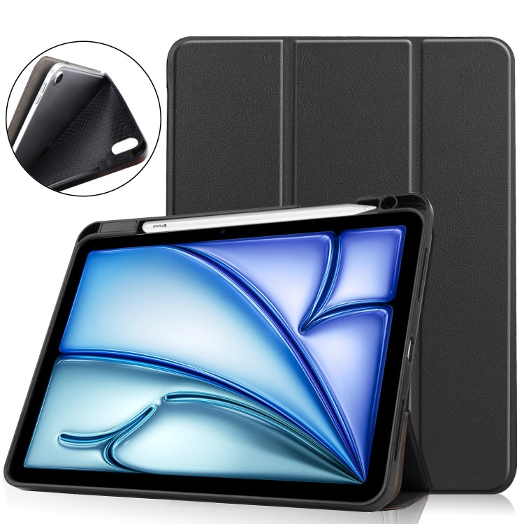 For iPad Air 11 2024 / 2025 Custer TPU Pure Color 3-Fold Holder Smart Leather Tablet Case(Black)