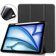 For iPad Air 11 2024 / 2025 Custer TPU Pure Color 3-Fold Holder Smart Leather Tablet Case(Black)