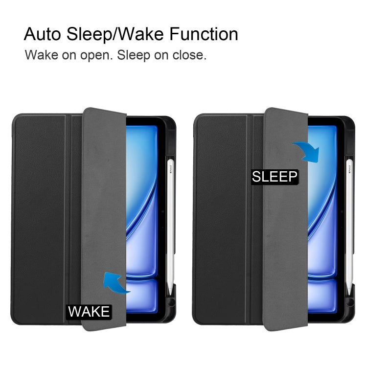 For iPad Air 11 2024 / 2025 Custer TPU Pure Color 3-Fold Holder Smart Leather Tablet Case(Black)