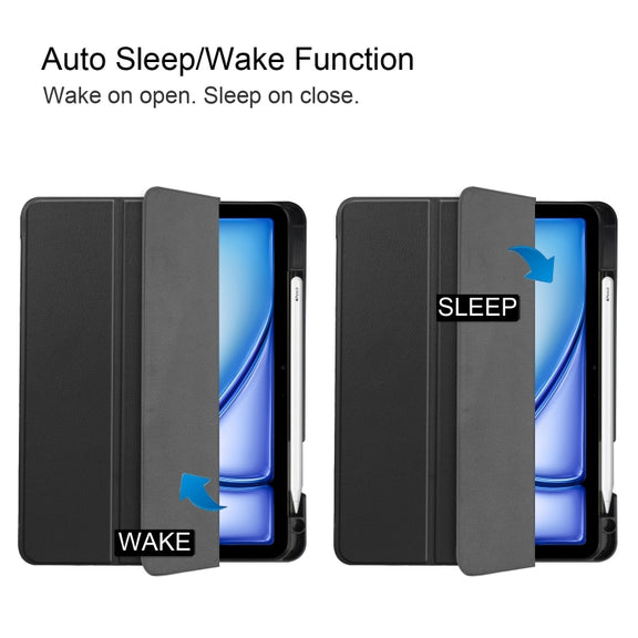 For iPad Air 11 2024 / 2025 Custer TPU Pure Color 3-Fold Holder Smart Leather Tablet Case(Black)
