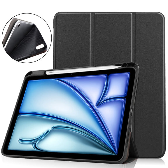 For iPad Air 11 2024 / 2025 Custer TPU Pure Color 3-Fold Holder Smart Leather Tablet Case(Black)