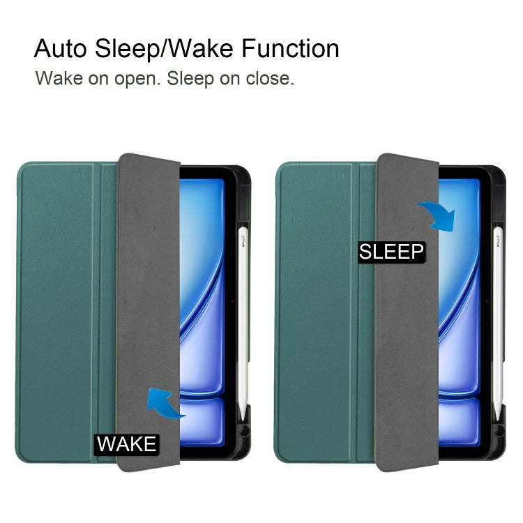 For iPad Air 11 2024 Custer TPU Pure Color 3-Fold Holder Smart Leather Tablet Case(Dark Green)