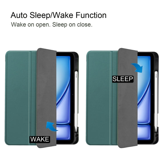 For iPad Air 11 2024 Custer TPU Pure Color 3-Fold Holder Smart Leather Tablet Case(Dark Green)
