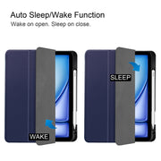 For iPad Air 11 2024 Custer TPU Pure Color 3-Fold Holder Smart Leather Tablet Case(Dark Blue)
