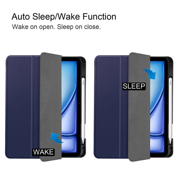 For iPad Air 11 2024 Custer TPU Pure Color 3-Fold Holder Smart Leather Tablet Case(Dark Blue)