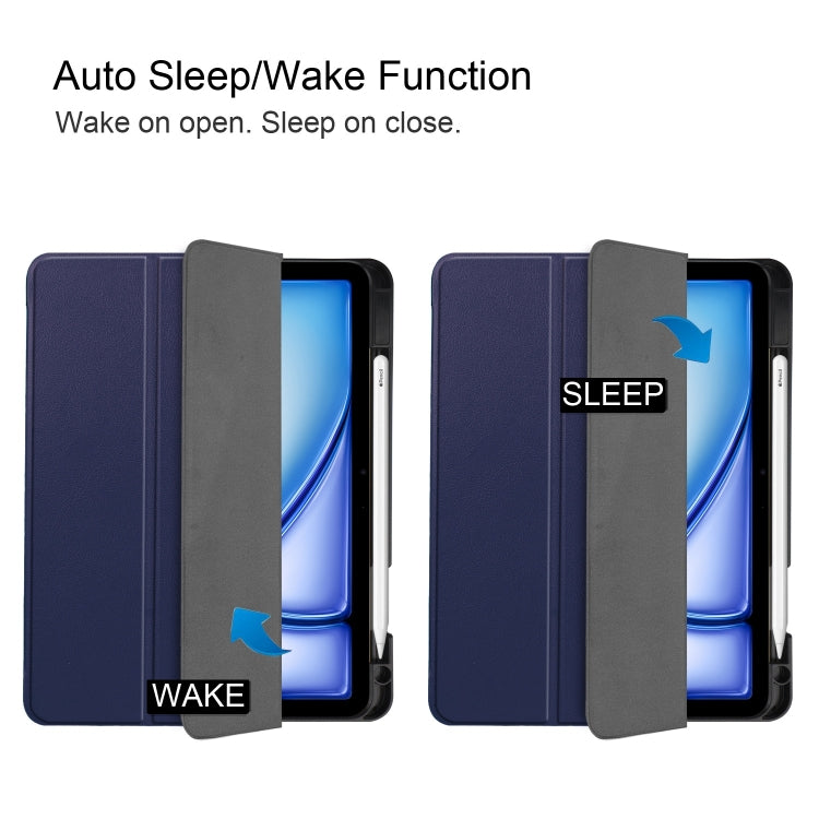 For iPad Air 11 2024 Custer TPU Pure Color 3-Fold Holder Smart Leather Tablet Case(Dark Blue)