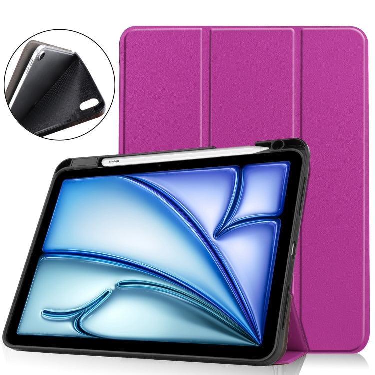 For iPad Air 11 2024 Custer TPU Pure Color 3-Fold Holder Smart Leather Tablet Case(Purple)