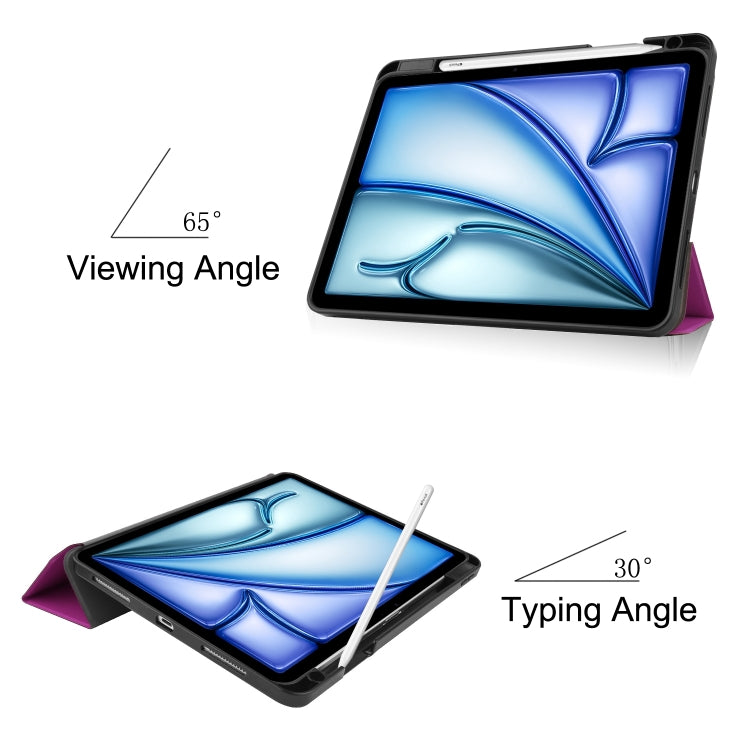 For iPad Air 11 2024 Custer TPU Pure Color 3-Fold Holder Smart Leather Tablet Case(Purple)