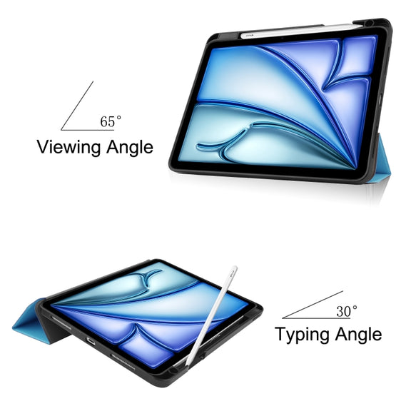 For iPad Air 11 2024 Custer TPU Pure Color 3-Fold Holder Smart Leather Tablet Case(Sky Blue)