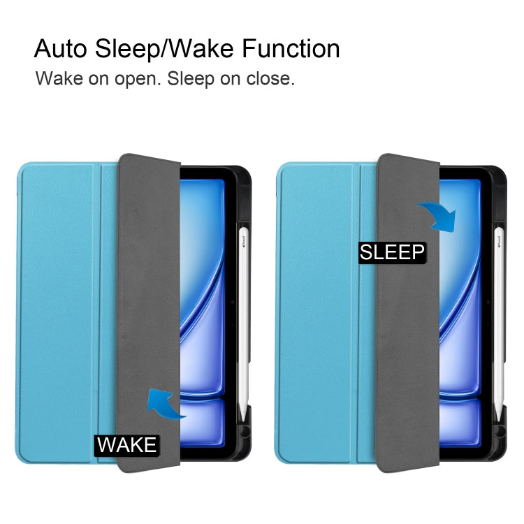 For iPad Air 11 2024 Custer TPU Pure Color 3-Fold Holder Smart Leather Tablet Case(Sky Blue)
