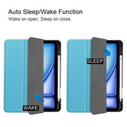 For iPad Air 11 2024 Custer TPU Pure Color 3-Fold Holder Smart Leather Tablet Case(Sky Blue)
