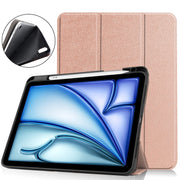 For iPad Air 11 2024 / 2025 Custer TPU Pure Color 3-Fold Holder Smart Leather Tablet Case(Rose Gold)