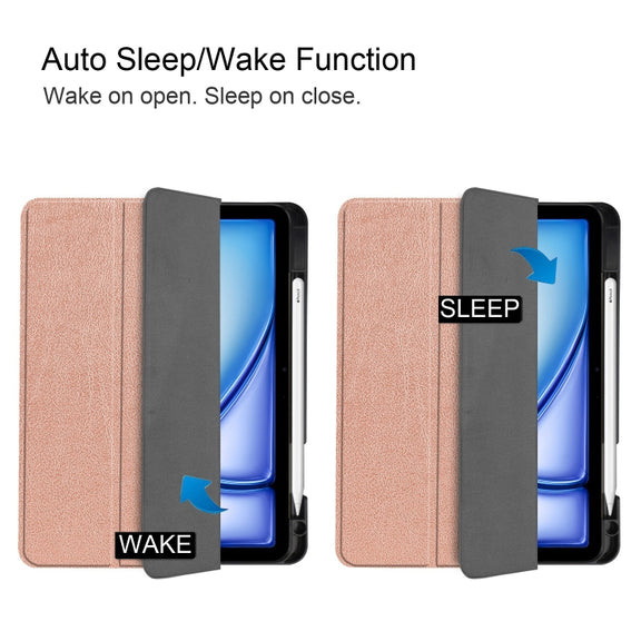 For iPad Air 11 2024 / 2025 Custer TPU Pure Color 3-Fold Holder Smart Leather Tablet Case(Rose Gold)