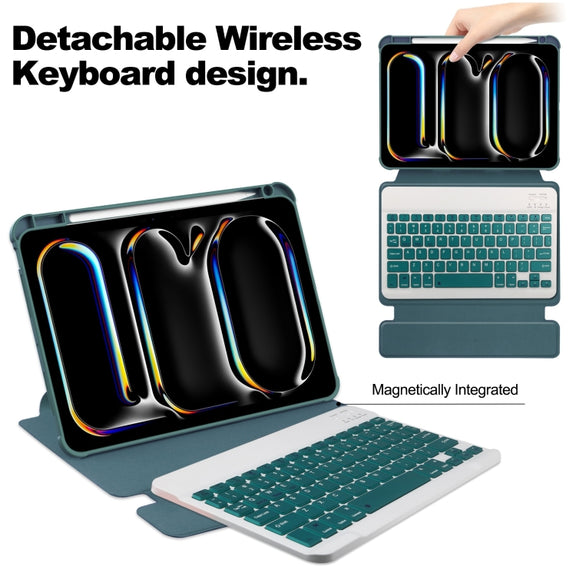 For iPad Pro 11 2024 Transparent Rotation Smart Leather Tablet Case with Keyboard(Dark Green)