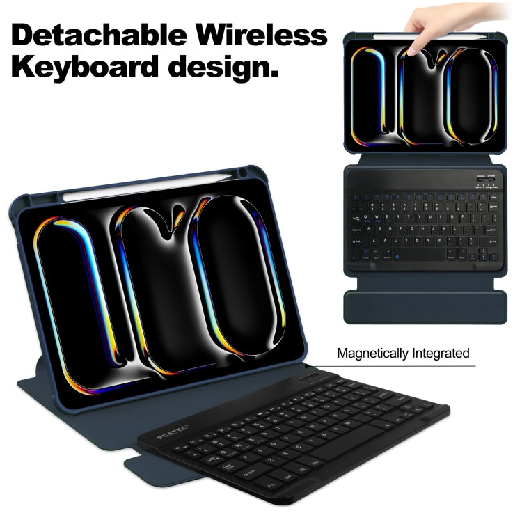 For iPad Pro 11 2024 Transparent Rotation Smart Leather Tablet Case with Keyboard(Dark Blue)
