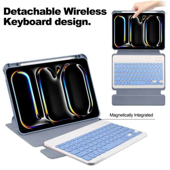 For iPad Pro 13 2024 Transparent Rotation Smart Leather Tablet Case with Keyboard(Lavender)