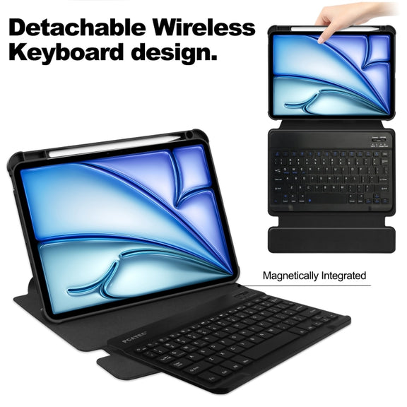 For iPad Air 13 2025 / 2024 Transparent Rotation Smart Leather Tablet Case with Keyboard(Black)