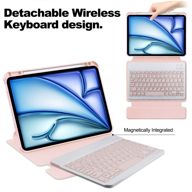 For iPad Air 13 2025 / 2024 Transparent Rotation Smart Leather Tablet Case with Keyboard(Pink)