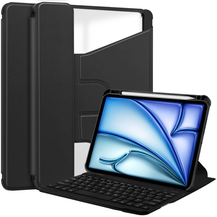 For iPad Air 11 2025 / 2024 Transparent Rotation Smart Leather Tablet Case with Keyboard(Black)
