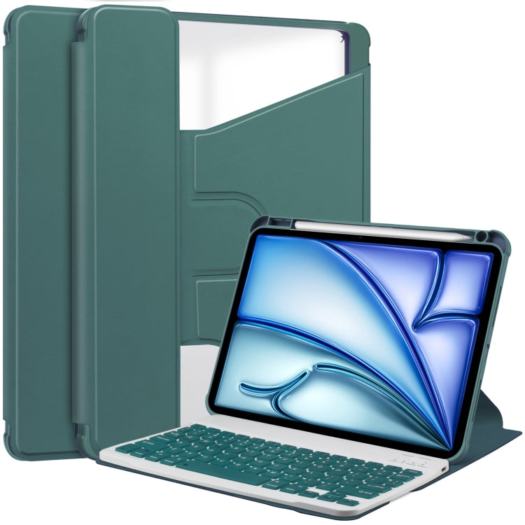 For iPad Air 11 2025 / 2024 Transparent Rotation Smart Leather Tablet Case with Keyboard(Dark Green)