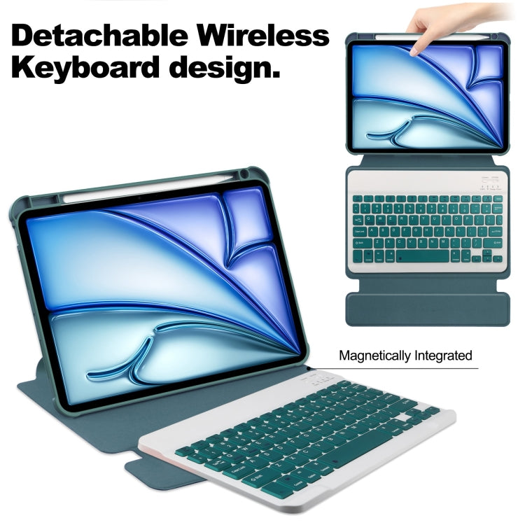 For iPad Air 11 2025 / 2024 Transparent Rotation Smart Leather Tablet Case with Keyboard(Dark Green)