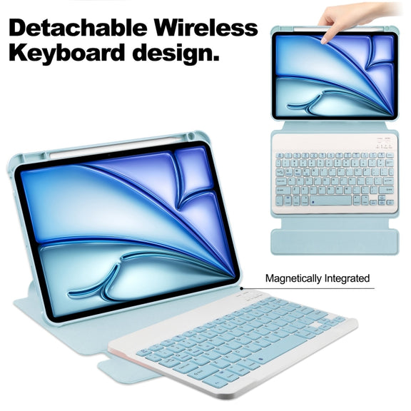 For iPad Air 11 2025 / 2024 Transparent Rotation Smart Leather Tablet Case with Keyboard(Sky Blue)