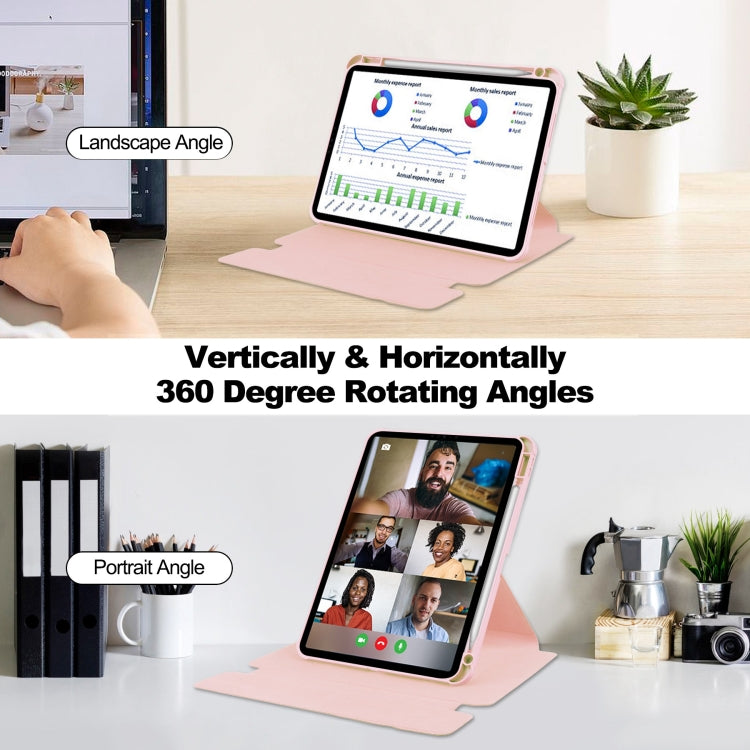 For iPad Air 11 2024 Transparent Rotation Smart Leather Tablet Case with Keyboard(Pink)