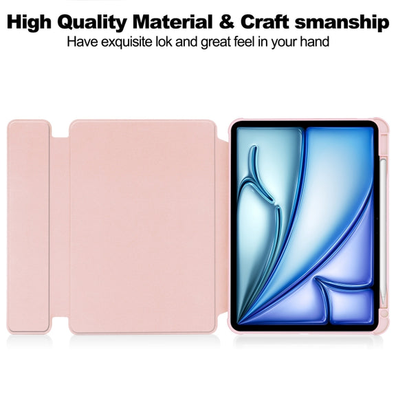 For iPad Air 11 2024 Transparent Rotation Smart Leather Tablet Case with Keyboard(Pink)