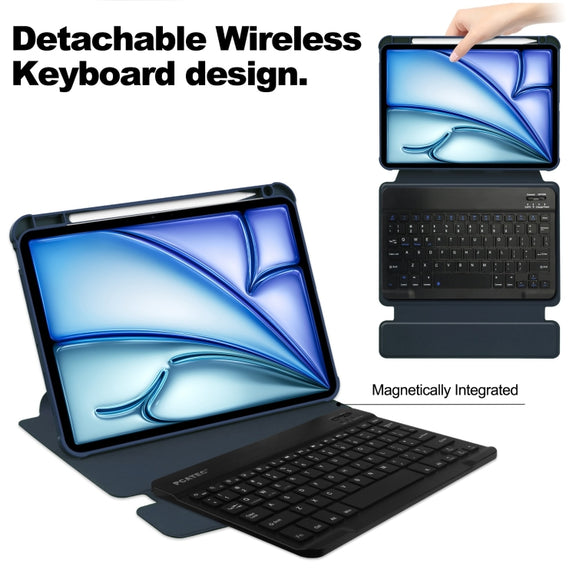For iPad Air 11 2024 Transparent Rotation Smart Leather Tablet Case with Keyboard(Dark Blue)