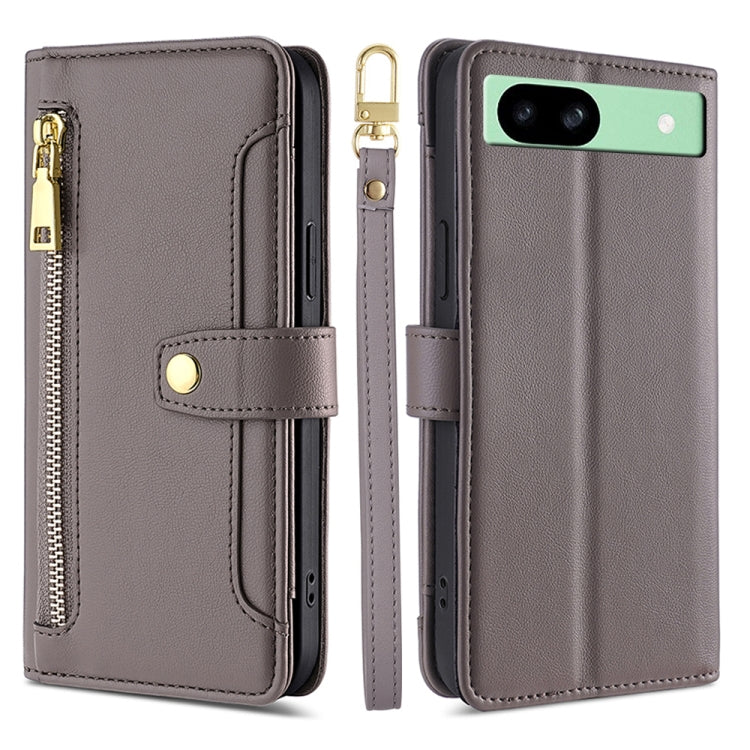 For Google Pixel 8a Sheep Texture Cross-body Zipper Wallet Leather Phone Case(Grey)
