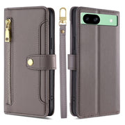 For Google Pixel 8a Sheep Texture Cross-body Zipper Wallet Leather Phone Case(Grey)