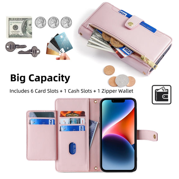 For Google Pixel 8a Sheep Texture Cross-body Zipper Wallet Leather Phone Case(Pink)