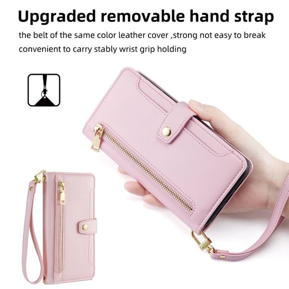For Google Pixel 8a Sheep Texture Cross-body Zipper Wallet Leather Phone Case(Pink)