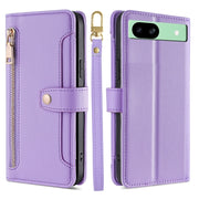 For Google Pixel 8a Sheep Texture Cross-body Zipper Wallet Leather Phone Case(Purple)