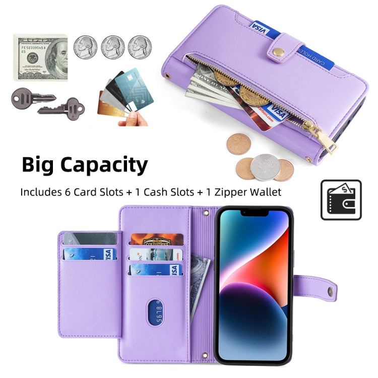 For Google Pixel 8a Sheep Texture Cross-body Zipper Wallet Leather Phone Case(Purple)
