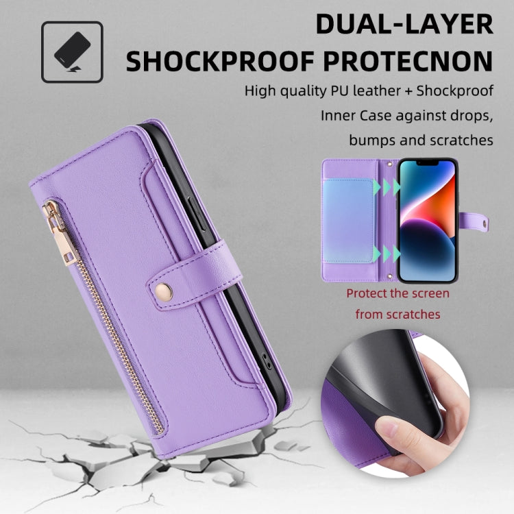 For Google Pixel 8a Sheep Texture Cross-body Zipper Wallet Leather Phone Case(Purple)
