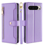 For Google Pixel 9 Sheep Texture Cross-body Zipper Wallet Leather Phone Case(Purple)