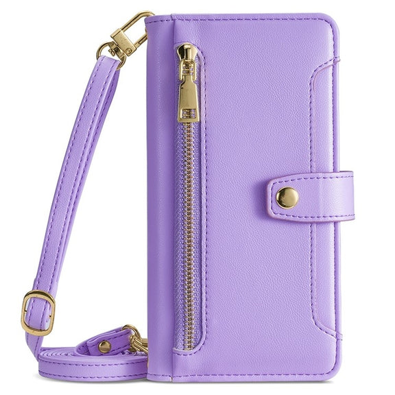 For Google Pixel 9 Sheep Texture Cross-body Zipper Wallet Leather Phone Case(Purple)