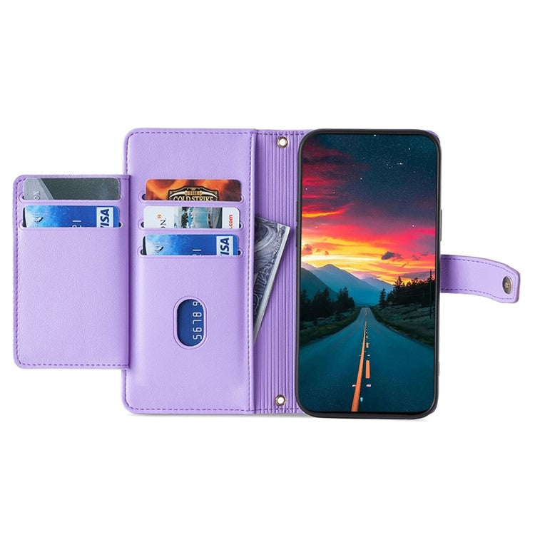 For Google Pixel 9 Sheep Texture Cross-body Zipper Wallet Leather Phone Case(Purple)