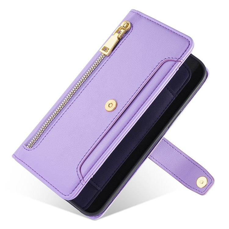 For Google Pixel 9 Sheep Texture Cross-body Zipper Wallet Leather Phone Case(Purple)