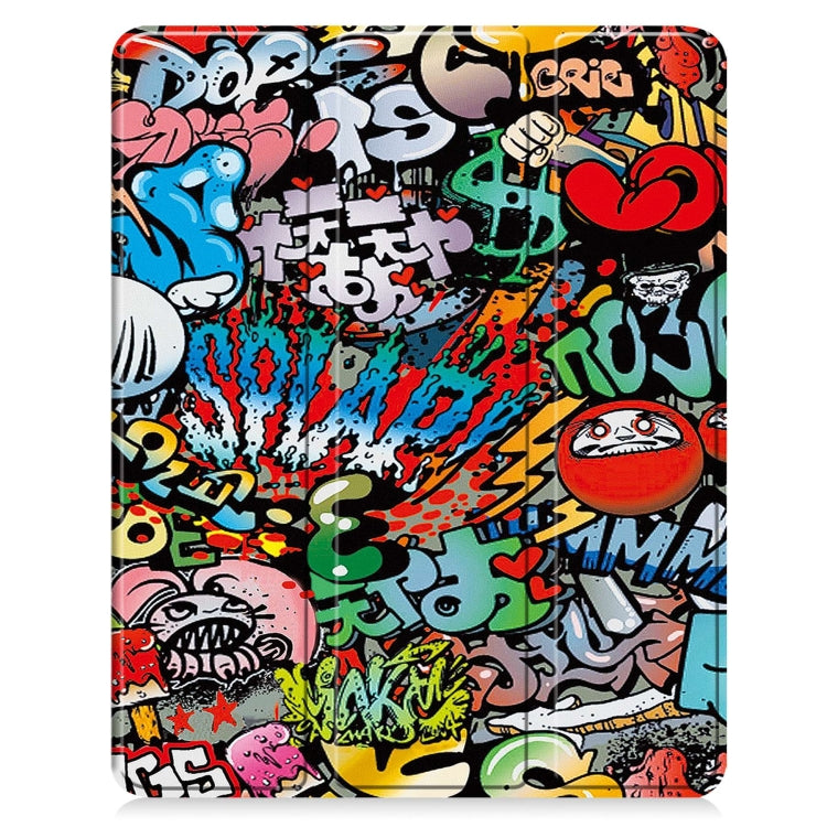 For iPad Air 13 2024 Custer Painted 3-Fold Holder Smart Leather Tablet Case with Pen Tray(Graffiti)