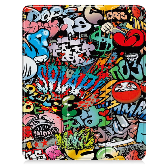 For iPad Air 13 2024 Custer Painted 3-Fold Holder Smart Leather Tablet Case with Pen Tray(Graffiti)