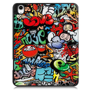 For iPad Air 13 2024 Custer Painted 3-Fold Holder Smart Leather Tablet Case with Pen Tray(Graffiti)