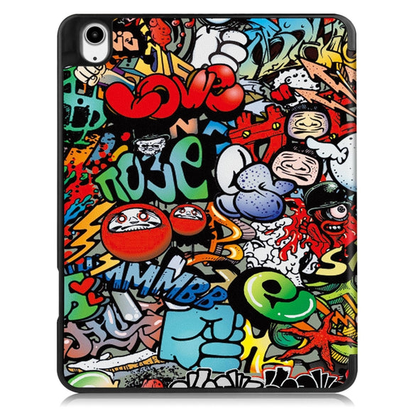 For iPad Air 13 2024 Custer Painted 3-Fold Holder Smart Leather Tablet Case with Pen Tray(Graffiti)