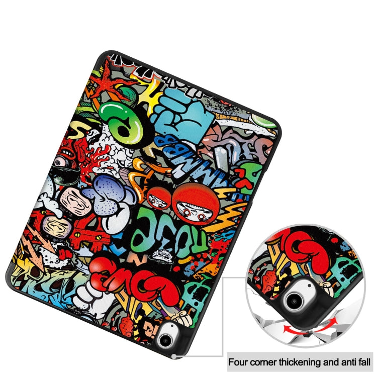 For iPad Air 13 2024 Custer Painted 3-Fold Holder Smart Leather Tablet Case with Pen Tray(Graffiti)