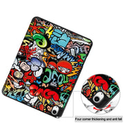 For iPad Air 13 2024 Custer Painted 3-Fold Holder Smart Leather Tablet Case with Pen Tray(Graffiti)