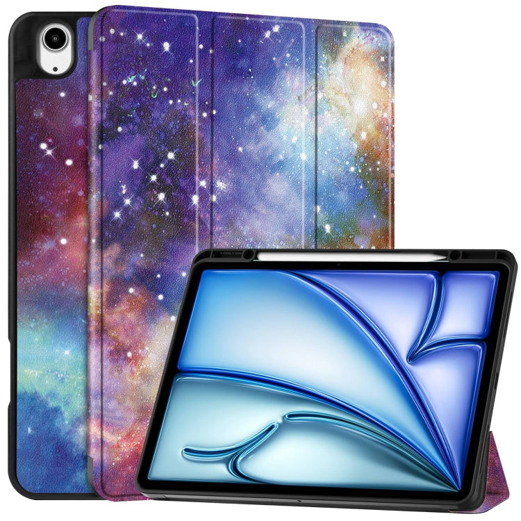 For iPad Air 13 2024 / 2025 Custer Painted 3-Fold Holder Smart Leather Tablet Case with Pen Tray(Milky Way Nebula)